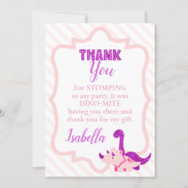 Tarjeta De Agradecimiento Girly Dinosaur Pink Birday