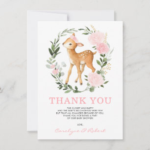 Tarjeta De Agradecimiento Girly Forest Deer Fawn Woodland Green Baby