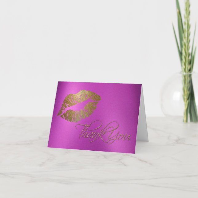 Tarjeta De Agradecimiento Girly Gold Lip Print (Impresión de los labios de o (Anverso)