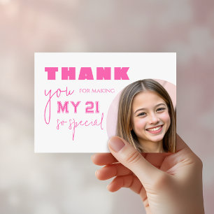 Tarjeta De Agradecimiento Girly Hot Pink Bold Typography Birday Party