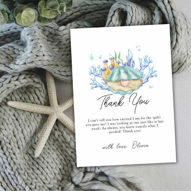 Tarjeta De Agradecimiento Girly Ocean Pearl Under Sea Baby Shower (Girly Ocean Pearl Under The Sea Baby Shower Thank You Card)
