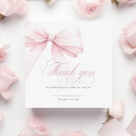 Tarjeta De Agradecimiento Girly Pink Bow Baby Shower Square