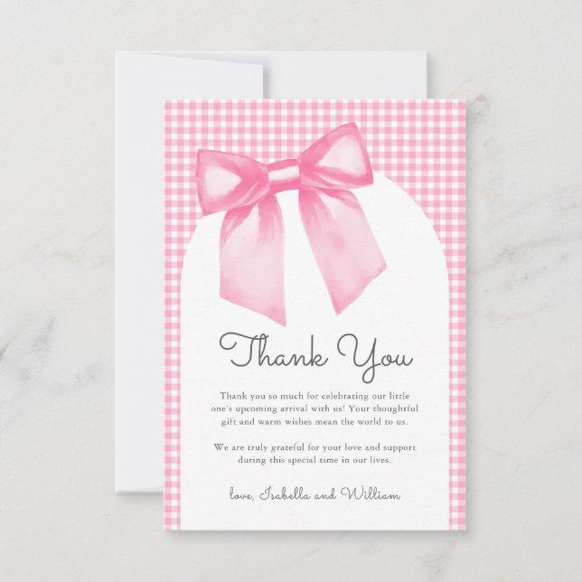 Tarjeta De Agradecimiento Girly Pink Bow Baby Shower Thank You Card (Anverso)