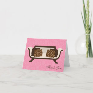 Tarjeta De Agradecimiento Girly Sofa y Damasco rosa