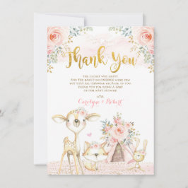 Tarjeta De Agradecimiento Girona Rubor Gold Floral Woodland Baby Shower