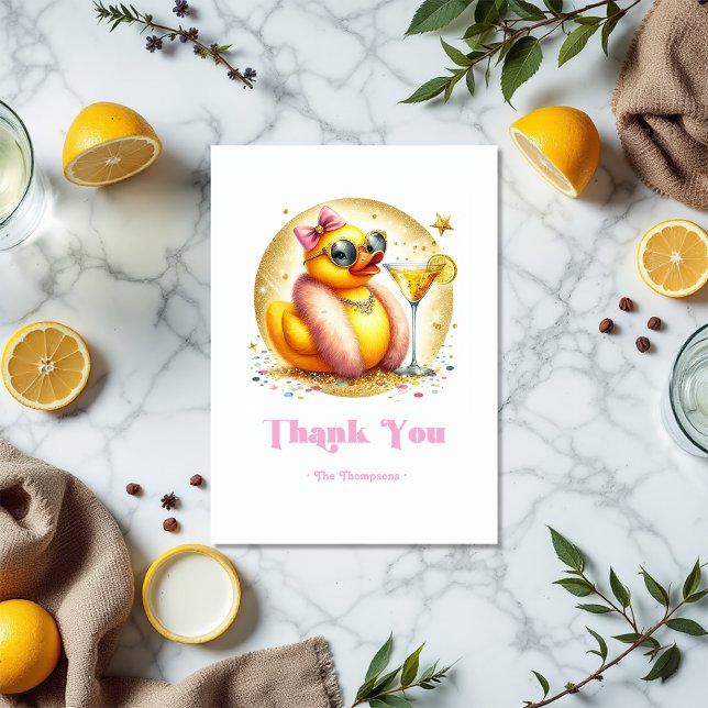 Tarjeta De Agradecimiento Glam Baby Duck Baby Shower (Glam Baby Duck Thank You)