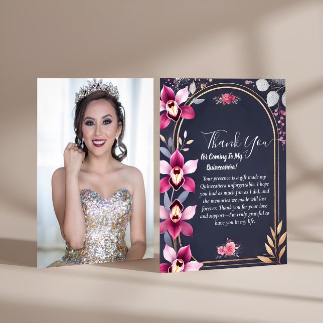 Tarjeta De Agradecimiento Glam Ball Gown Spark Oscuro Marina Azul Quinceaner (Subido por el creador)