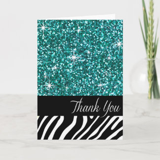 Tarjeta De Agradecimiento Glam Bling Purpurina Zebra Gracias | turquesa