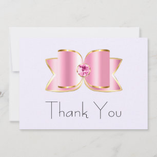 Tarjeta De Agradecimiento Glam Bow rosa con Fiesta de Gemstone central