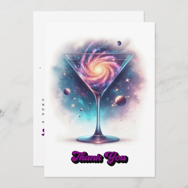 Tarjeta De Agradecimiento Glam Chic Retro Martini Galaxy Glass Design (Anverso / Reverso)