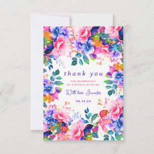 Tarjeta De Agradecimiento Glam Garden Aquarela Floral Cumpleaños Gracias
