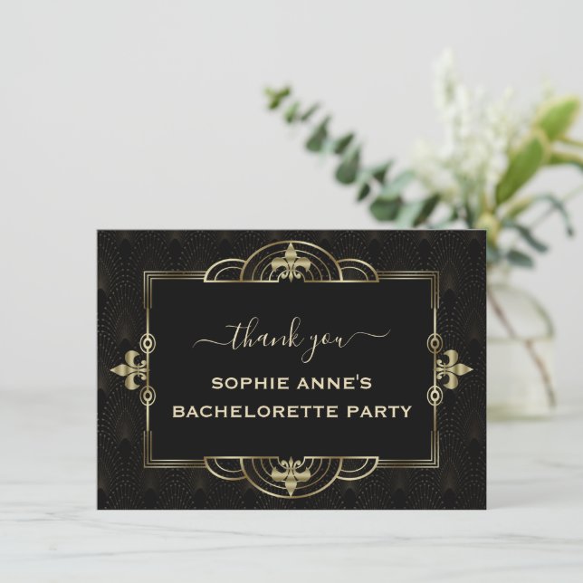 Tarjeta De Agradecimiento Glam Gold Art Deco Vegas Bachelorette Weekend (Anverso de pie)