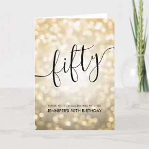 Tarjeta De Agradecimiento Glam Gold Purpurina Lights 50th Birthday Gracias