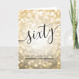 Tarjeta De Agradecimiento Glam Gold Purpurina Lights 60th Birthday Gracias