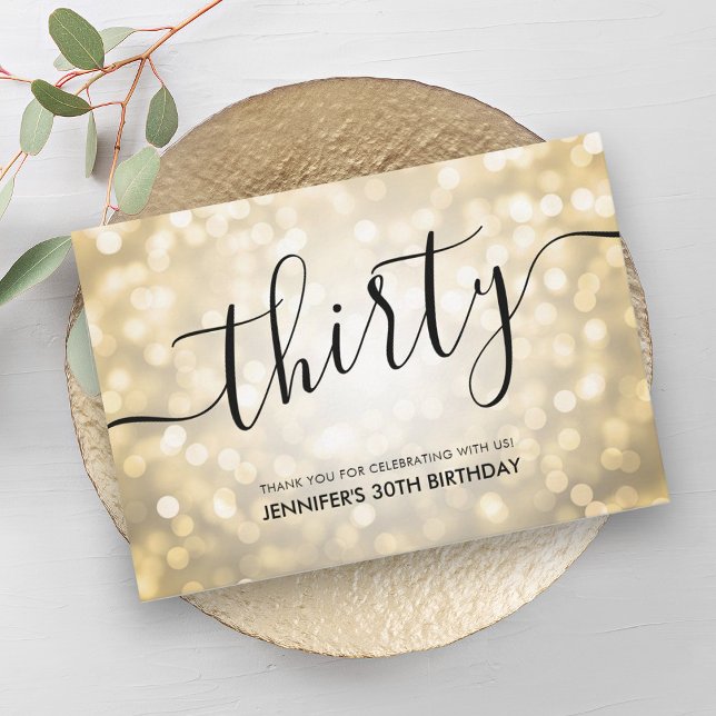 Tarjeta De Agradecimiento Glam Gold Purpurina Luces 30 cumpleaños Gracias (Glam Gold Glitter Lights 30th Birthday Thank You)