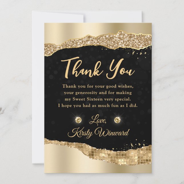Tarjeta De Agradecimiento Glam Lágrimas de oro Edges Dulce Dieciséis (Anverso)