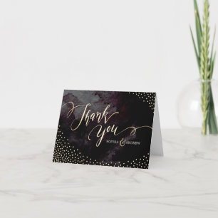 Tarjeta De Agradecimiento Glam negro falso dorado brillo caligrafía gracias