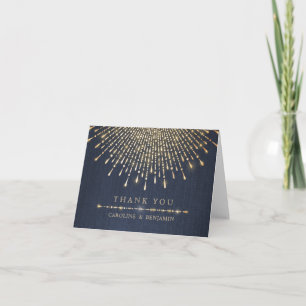 Tarjeta De Agradecimiento Glam purpurina de oro navy deco boda gracias