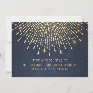 Tarjeta De Agradecimiento Glam purpurina de oro navy deco boda gracias