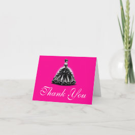 Tarjeta De Agradecimiento Glam Quinceañera negro y rosa
