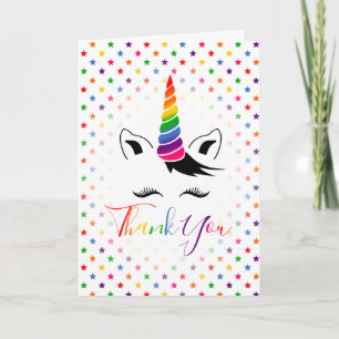 Tarjeta De Agradecimiento Glam Rainbow Unicorn Gracias