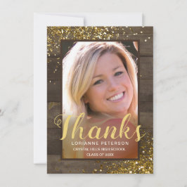 Tarjeta De Agradecimiento Glam Rústico de Graduación Gracias Foto Guión Dora
