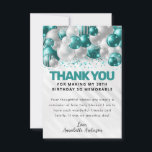 Tarjeta De Agradecimiento Glam Verde azulado Green Silver Balloon Purpurina<br><div class="desc">Glam Moderno Verde azulado Verde Plata Gris Purpurina Esparkle Cualquier Edad Gracias Tarjeta De Cumpleaños</div>
