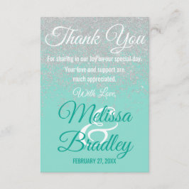 Tarjeta De Agradecimiento Glam White Purpurina Sparkles Verde azuladas Graci