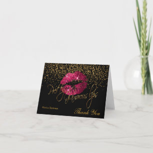 Tarjeta De Agradecimiento Glamorosos labios rosados calientes en negro