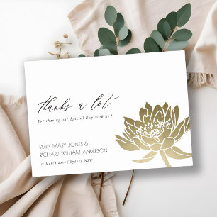TARJETA DE AGRADECIMIENTO GLAMOROUS PALE GOLD WHITE LOTUS FLORAL GRACIAS