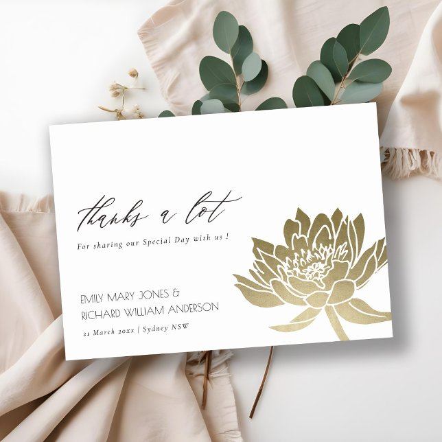 TARJETA DE AGRADECIMIENTO GLAMOROUS PALE GOLD WHITE LOTUS FLORAL GRACIAS (Subido por el creador)