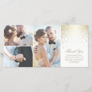 Tarjeta De Agradecimiento Glamour del oro de Confetti Boda Blanco Gracias