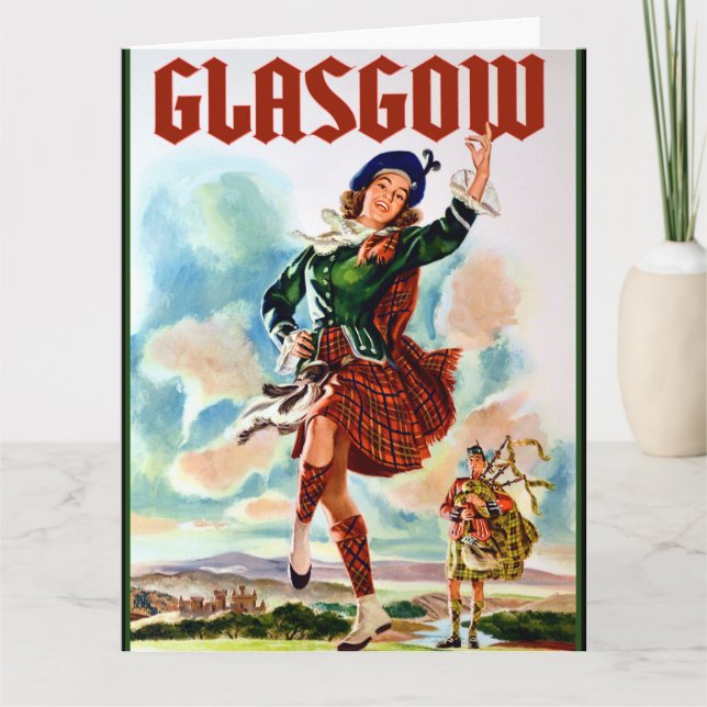 Tarjeta De Agradecimiento Glasgow Chica escocés bailando con Bagpiper (Anverso)