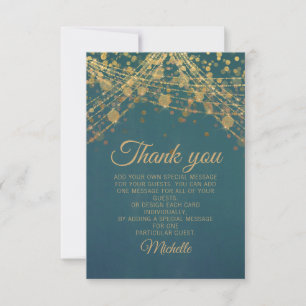 Tarjeta De Agradecimiento Glitter de oro azul verdoso Cumpleaños Agradecimie