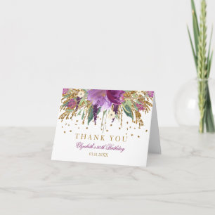 Tarjeta De Agradecimiento Glitter Floral Amatista Cumpleaños 90 Agradecimien