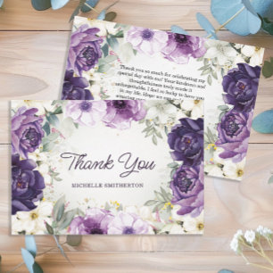 Tarjeta De Agradecimiento Glitter Floral Blanco Purpúrea Cumpleaños Gracias