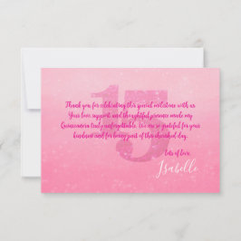 Tarjeta de agradecimiento Glitter Pink Quinceñera