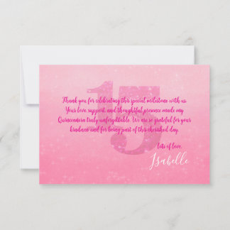 Tarjeta de agradecimiento Glitter Pink Quinceñera