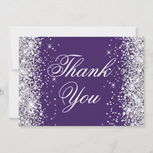 Tarjeta De Agradecimiento Glitter Plateado Brillante Violeta Oscuro