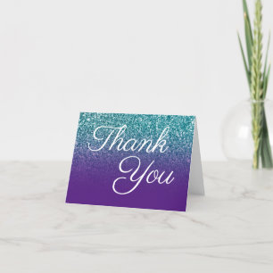 Tarjeta De Agradecimiento Glitter Teal Morado Real Ombre