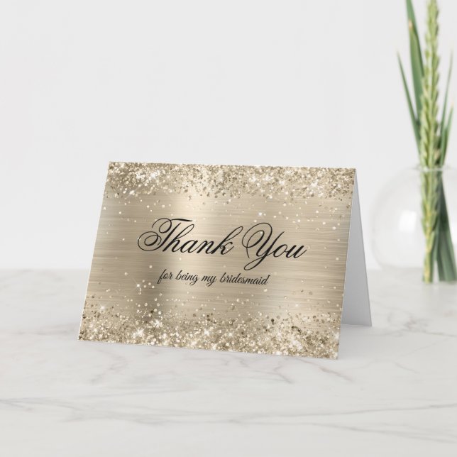 Tarjeta De Agradecimiento Glittery Pale Gold Foil Bridesmaid (Anverso)