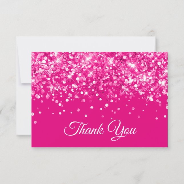 Tarjeta De Agradecimiento Glittery Rosa Caliente Cumpleaños 16 (Anverso)