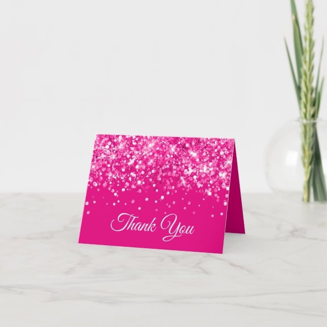 Tarjeta De Agradecimiento Glittery Rosa Caliente Cumpleaños 16 (Anverso)
