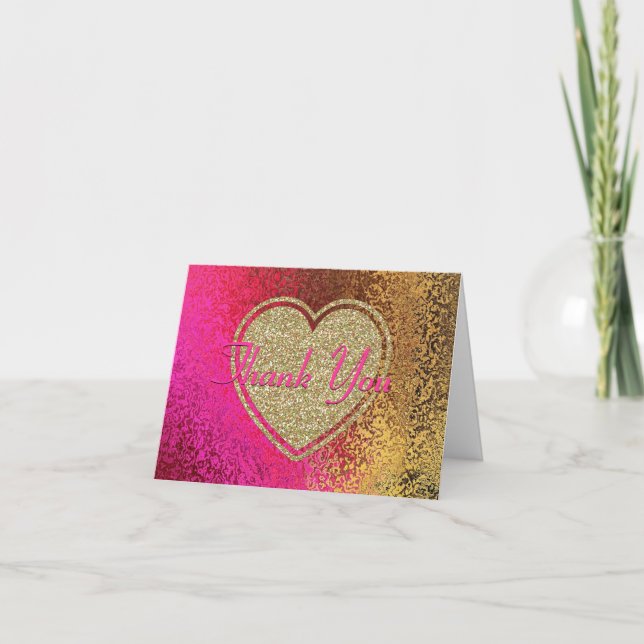 Tarjeta De Agradecimiento Glitz Pink & Gold Gracias (Anverso)