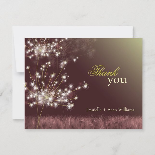 Tarjeta De Agradecimiento Glitzy Twilight Dandelions Boda Gracias (Anverso)