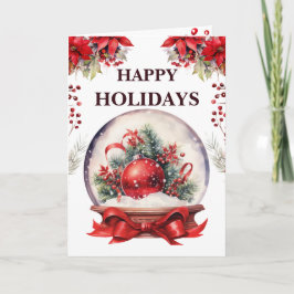 Tarjeta De Agradecimiento Globe de la Nieve Roja Felices Fiestas | Saludo de