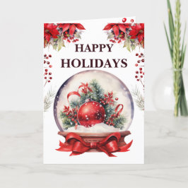Tarjeta De Agradecimiento Globe de la Nieve Roja Felices Fiestas | Saludo de