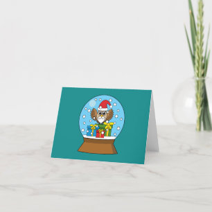 Tarjeta De Agradecimiento Globe de nieve con búho de Santa Claus