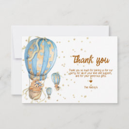 Tarjeta De Agradecimiento Globo aerostático caliente azul boho
