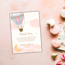 Tarjeta De Agradecimiento Globo aerostático rosa luna estrella baby shower n